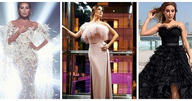 Feathers control the fashion evening dresses Arab stars in 2021 Min the most beautiful