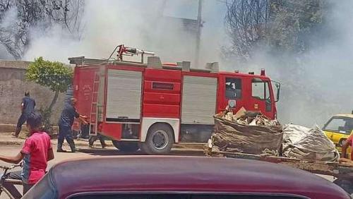 Civil protection controls a fire in a bus in 15 May