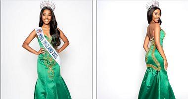 Miss Britain with an emerald green dress in preparation for the world competition