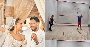 Nelly Karim competes with her husband Hisham Ashour in squash and weighing a new heroine