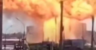 The moment of a gas station explosion in Russian city after seconds of smoke height