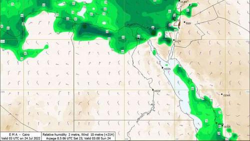 The next 72 hour weather forecast is hot on Cairo and wind activity