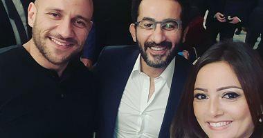 Bushra in a picture with Ahmed Helmy and Moji Mahdash sees what you imagine with text for the planet