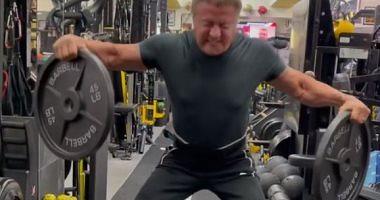 Sylvester Stallone is engaged in arduous training within the gym after moving 74yearold video