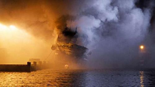 Fire in a passenger ship off Northeast Indonesia