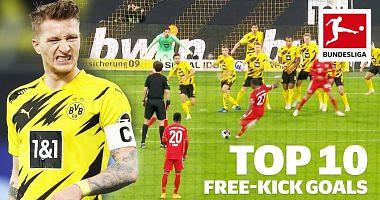 Watch the highlights of 10 free kicks last season from the Bundesliga