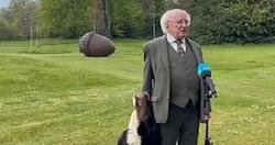 رئيس ايرلندا يتقوم بعرض لموقف طريف من كلبه اثناء لقاء تليفزيونى فيديو